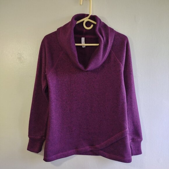 Ideology Women's Cowl Neck Fleece Sweater Top Purple Casual Boho Size Small - Picture 1 of 4